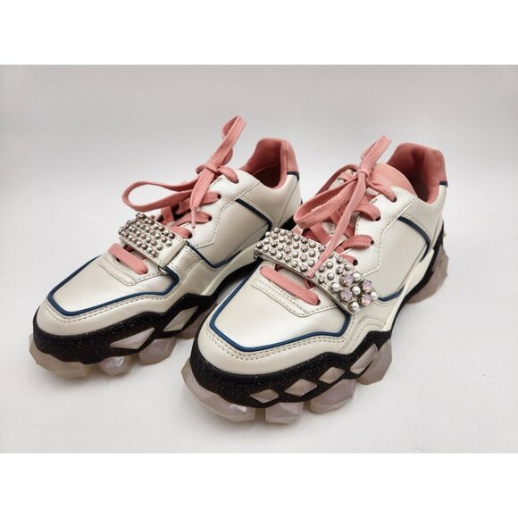 Jimmy Choo Shoes - Jimmy Choo Diamond X Strap Pink & White Rhinestones Sneaker with COA Size 7